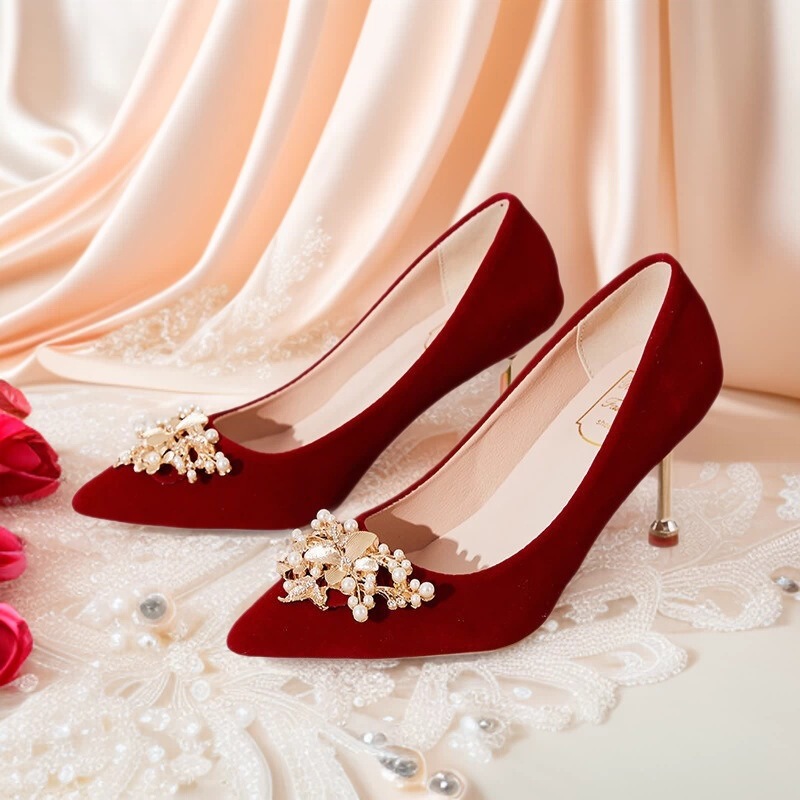 Wedding Shoes 2026 New Style Xiuhe Dress Dual-Purpose High-Heeled Bridal Shoes Suitable for Pregnant Women, Chinese-Style Formal Shoes for Women