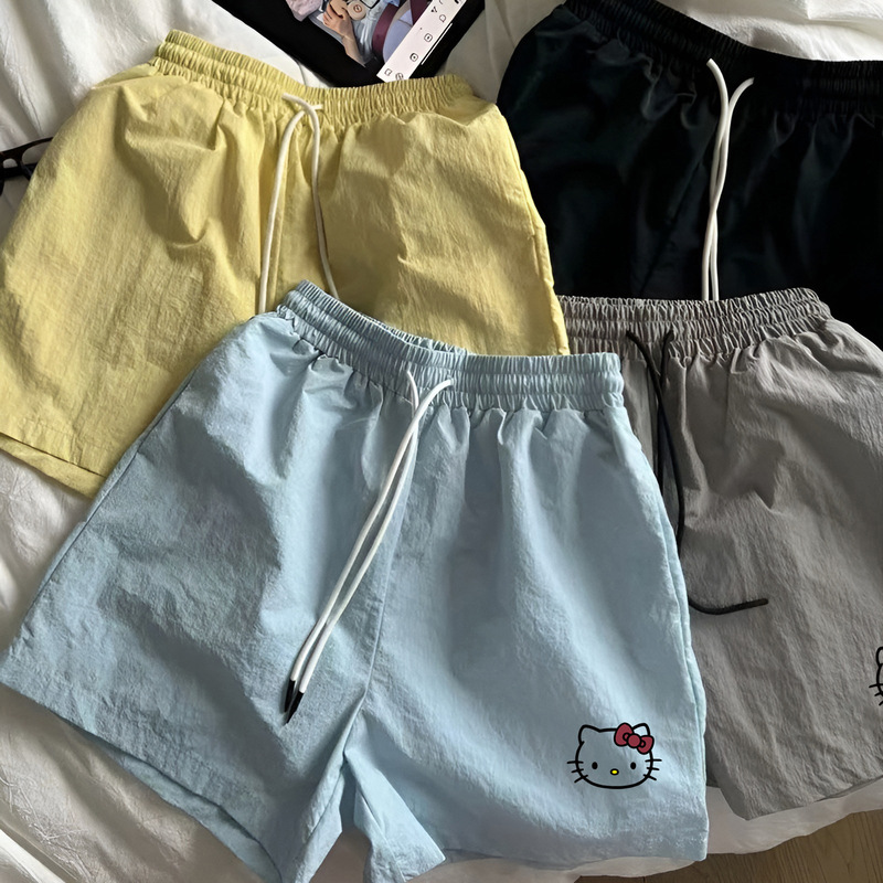 American Hot Girl High Waist Sports Shorts for Women 2025 Summer New Style Small Kitty Cat Print Slimming Look Hot Pants