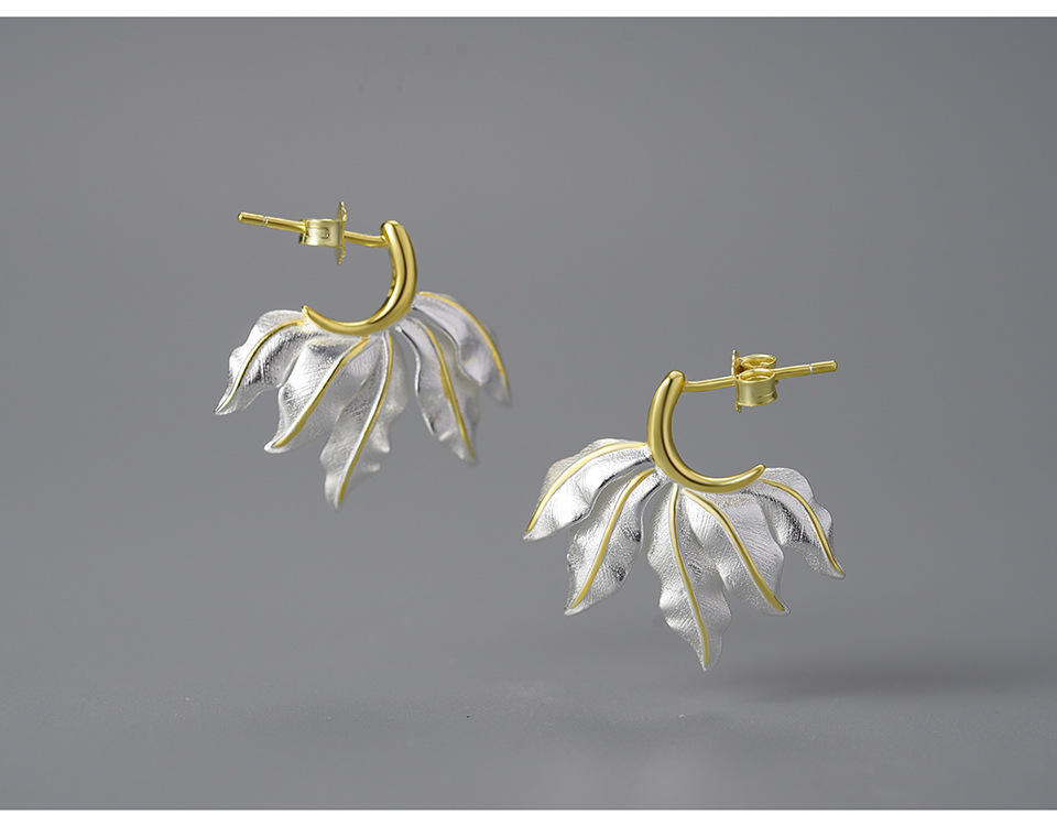 1 Pair Elegant Pastoral Leaf Plating Sterling Silver Earrings display picture 3