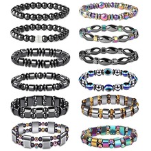 跨境黑胆石手镯磁石瑜伽串珠弹力手串手饰女手链男黑胆石饰品