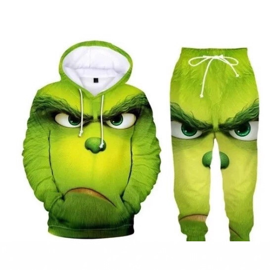 Cross-Border Amazon 3D Printed Green Furry Grinch Hooded Sweatshirt Pullover Sweatshirt and Sweatpants Two-Piece Suit Cross-Border Amazon 3D Printed Green Furry Grinch Hooded Sweatshirt Pullover Sweatshirt and Sweatpants Two-Piece Suit