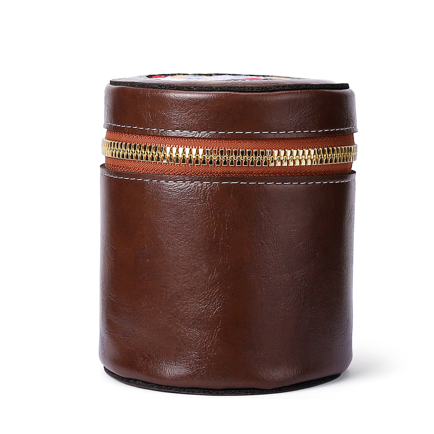 Bolsa de maquillaje de cuero retrógrado, bolso de cambio de lápiz labial, bolso de viaje portátil, barril de almacenamiento personalizado, mini bolso de cambio redondo