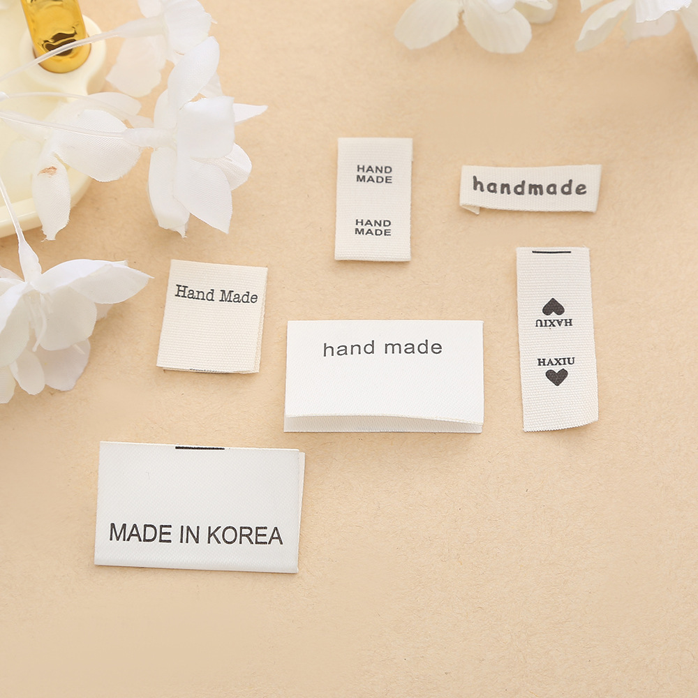 新款服装丝印棉带领标童装男女装布标英文字母桃心布贴 现货批发