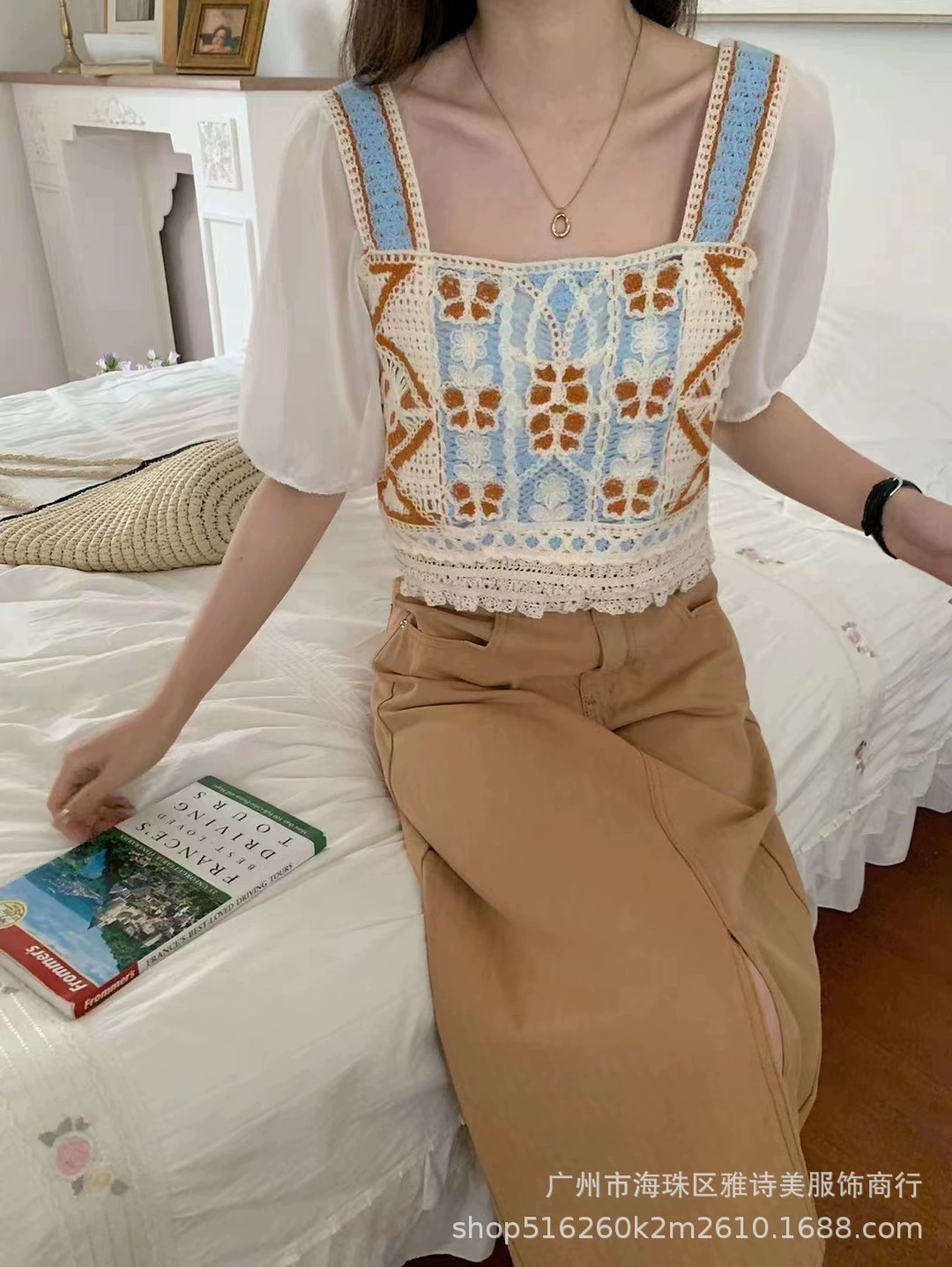 Knitted short shirt, french style, Chanel style, with short sleeve, loose fit