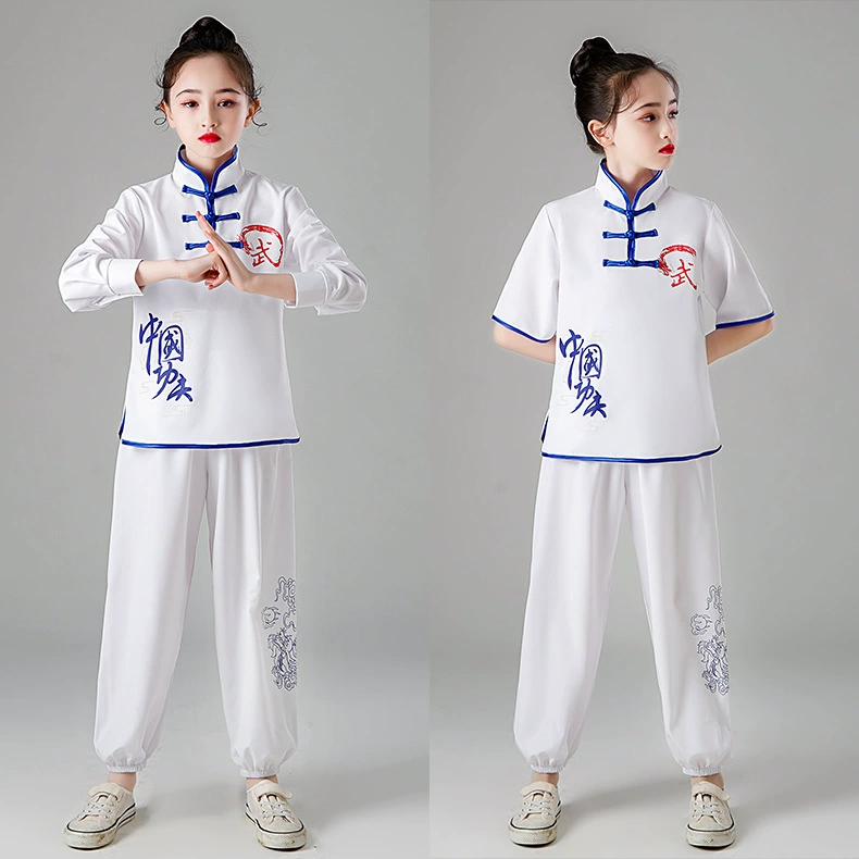 Детская одежда для ушу Одежда для выступлений Мальчики и девочки Одежда для тайцзи Тренировочная одежда Одежда для тренировок по боевым искусствам Одежда для выступлений ушу с длинными и короткими рукавами