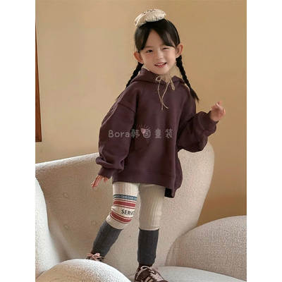 Girls Sweatshirt Autumn Clothing Kidsren's 2024 New Purple Style Hooded Pullover Baby Boy Fashion Casual Top