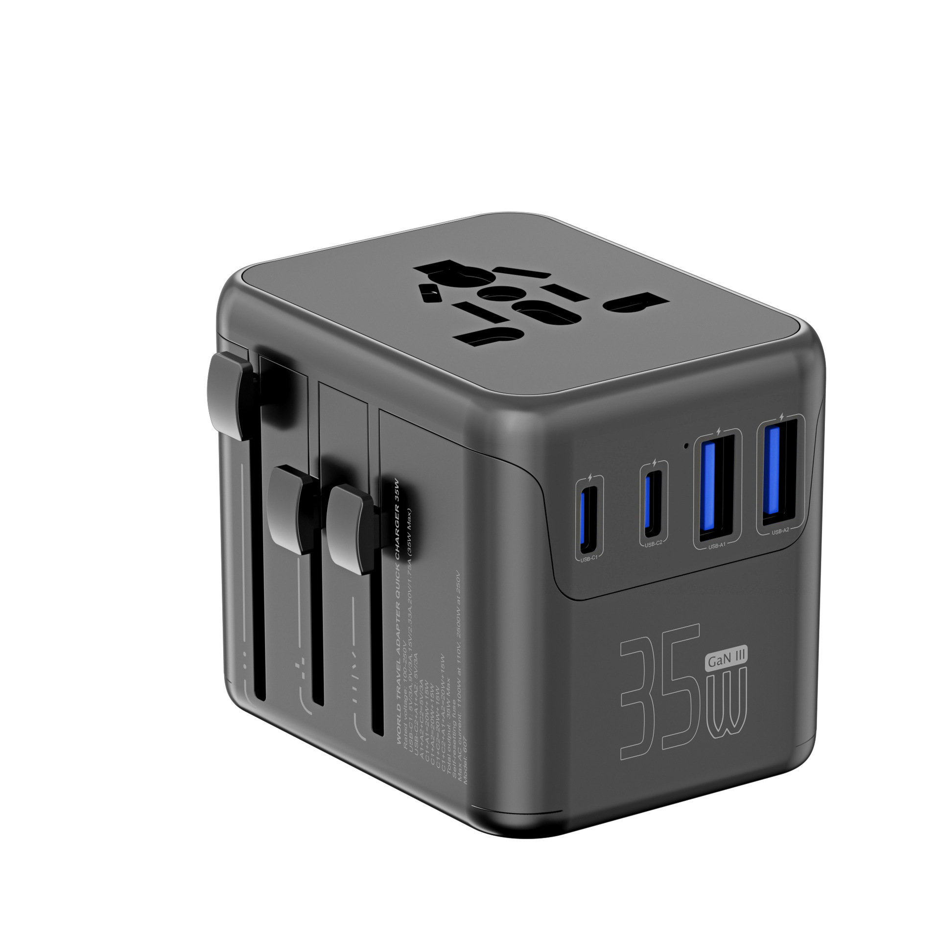 Adaptador universal de carga rápida de 35W, adaptador de carga multipuerto para estándares europeos y americanos.