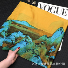 千里江山高级感丽锦缎丝巾女70CM方巾职业气质仿真丝护颈装饰围巾