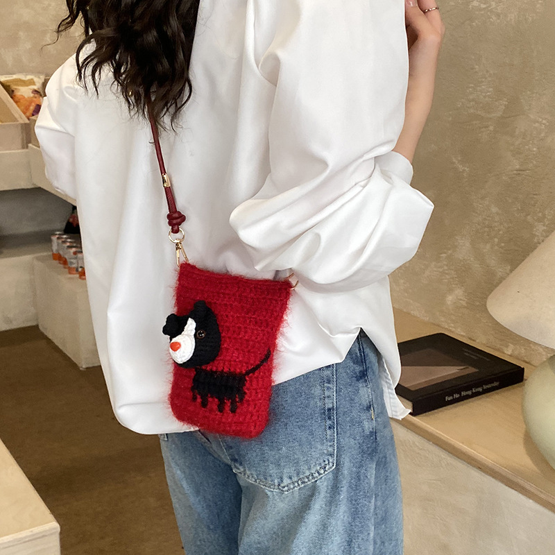 Productos acabados de gancho tejido a mano, bolsas de hombro para niños y niñas, lindos perros, mini mochila para bebés, 2026 nuevas bolsas para niños