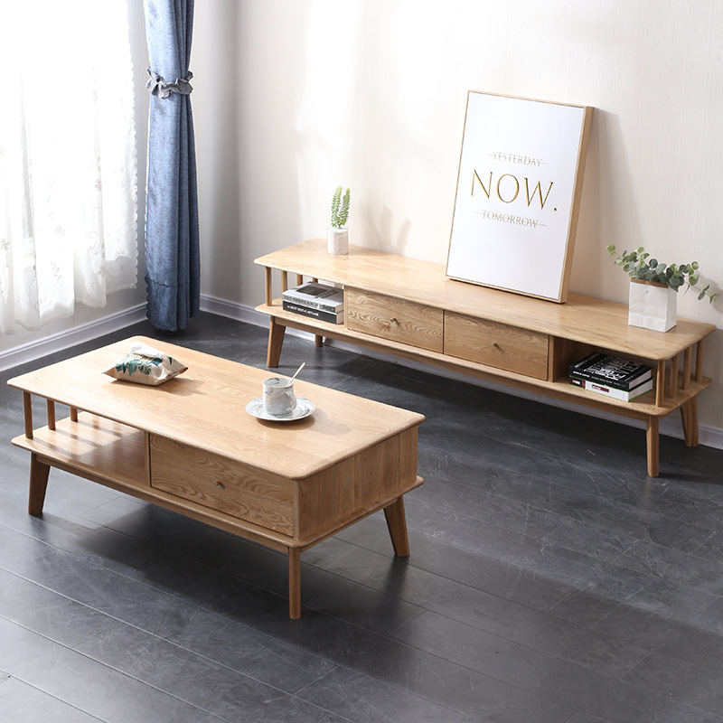戈尔曼电视柜茶几组合北欧小户型客厅日式原木收纳地柜橡木视听柜