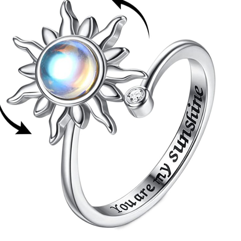 Cross-Border Hot Selling Rotating Ring with Engraving, Adjustable Anxiety-Relieving Open Ring, Decompression Zircon Ring for Women Manufacturer