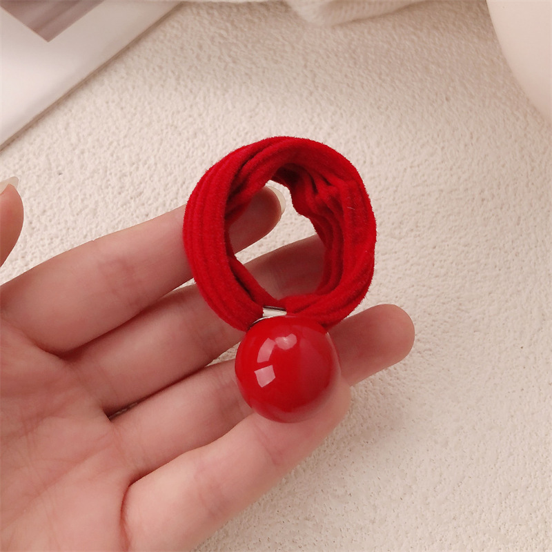 Temperamento coreano simple bola roja anillo de cabello de cabello chica cola de caballo tiras gruesas tiras elásticas cubierta tira elástica al por mayor