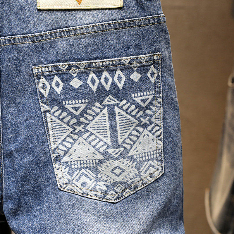Men's Clothing Men's High End Light Luxury Printed Denim Shorts Style Slim Fit Summer Casual Pants Trendy Retro Five Point_mkmklike.com