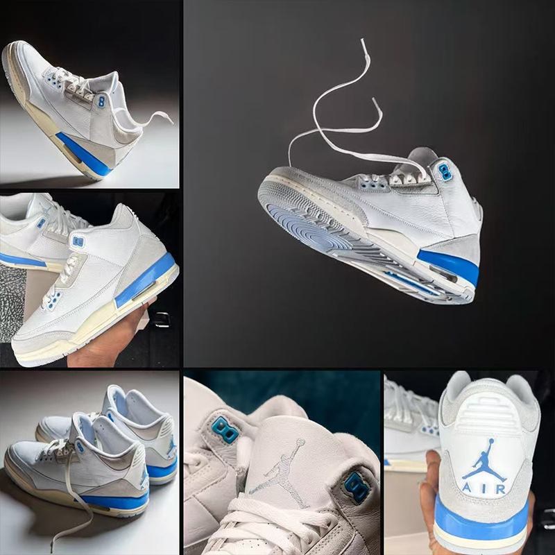 Foreign Trade Putian Basketball Shoes Aj3 Unisex White Cement Midnight Blue White Cat Shoes Running Shoes Trendy Retro