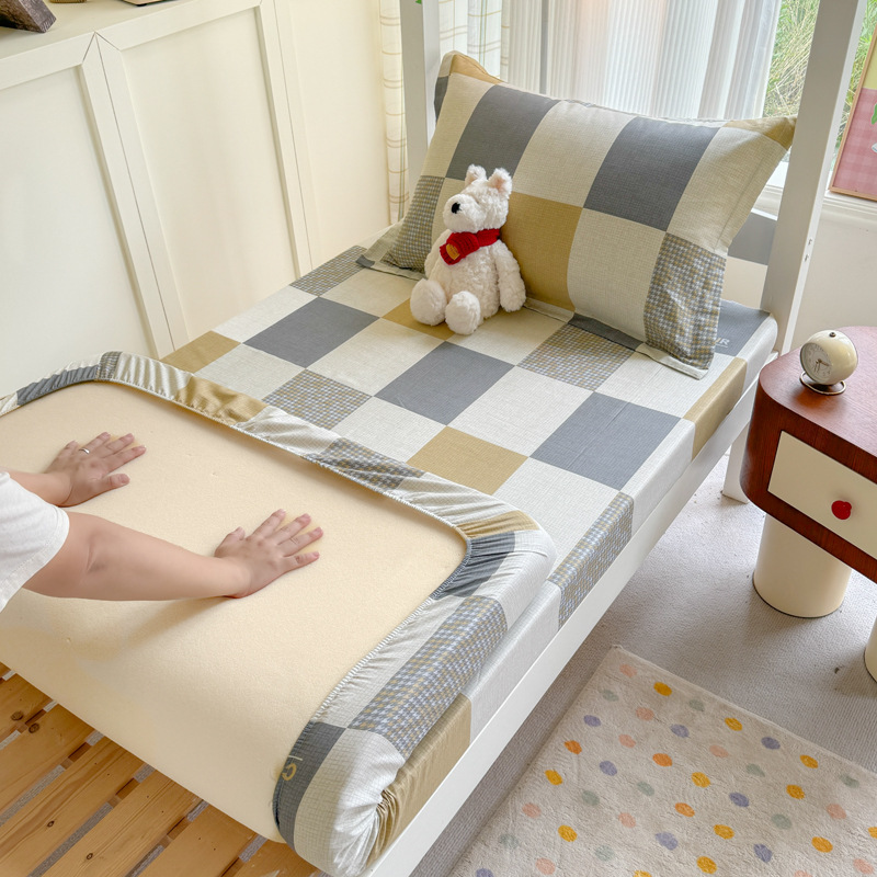 Colcha de cama con estampado de algodón puro, funda de cama para dormitorio de estudiantes de una sola pieza, funda protectora de colchón, juego de tres piezas con todo incluido