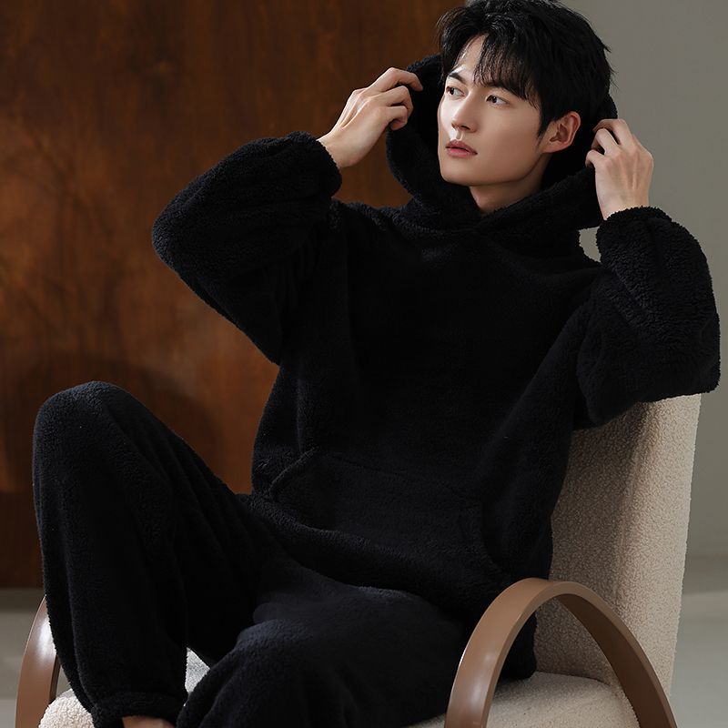 Pijama de hombre franela otoño invierno 2025 grueso calentamiento de mediana edad papá pantalones largos de mangas largas set de ropa para el hogar