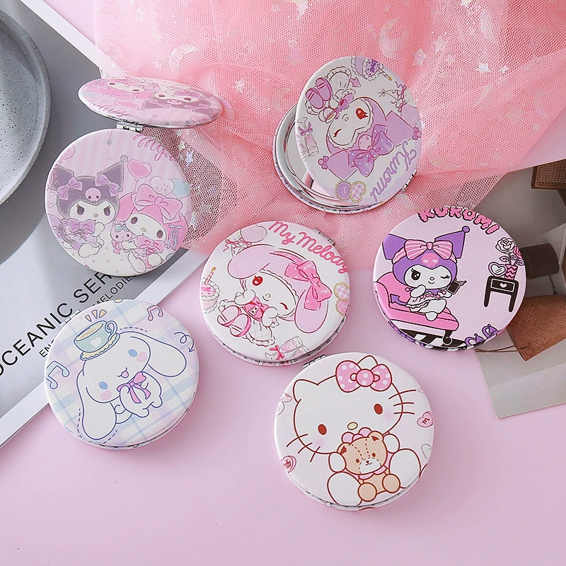 (Cross-border trading), double-sided small cartoon handheld storage system with bow with light, folding mirror