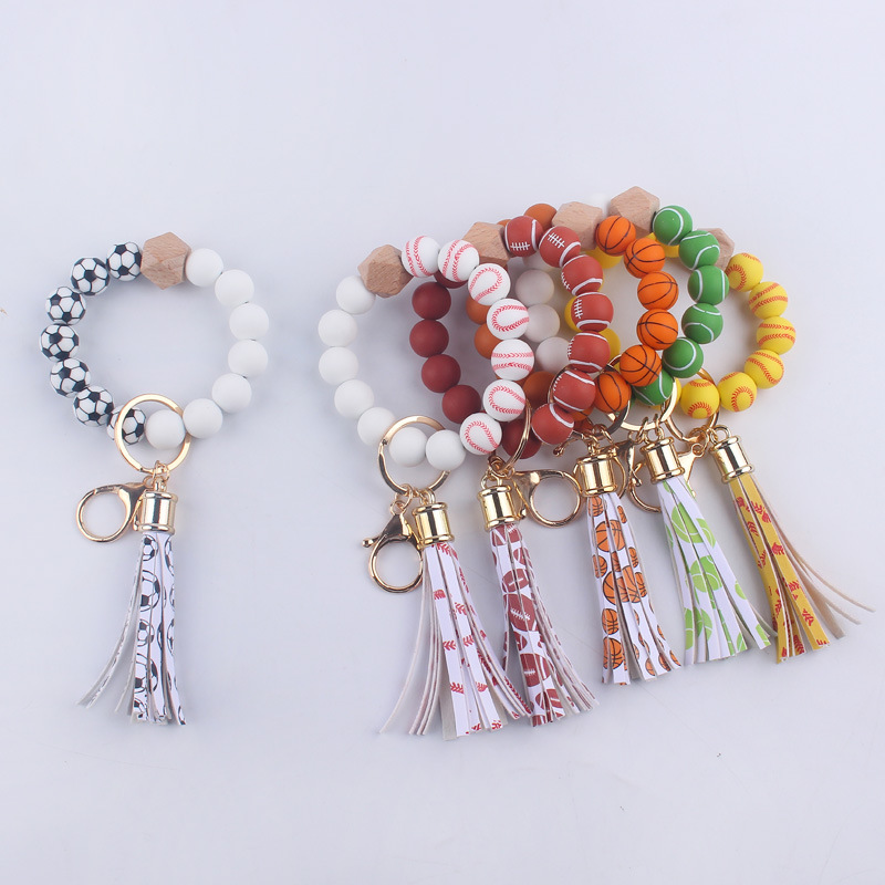 Simple Style Round Silica Gel Beaded Women's Keychain display picture 2