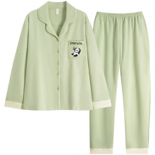 新款双面舒适睡衣女春秋款长袖开衫中青年女士大码套装外穿家居服