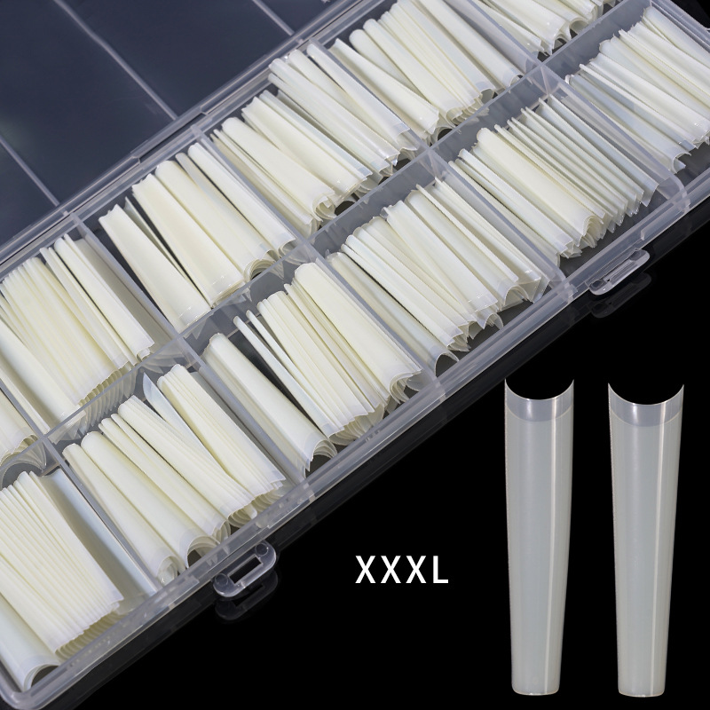 Uñas francesas europeas y americanas uñas largas de mezclilla uñas falsas 240 piezas en caja transparente pegatinas completas desgaste extendido uñas práctica