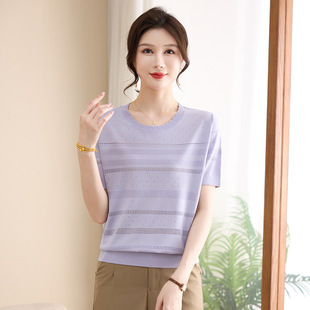 Mother's Summer Short-sleeved T-shirt Small Shirt Stylish plus size Age-reducing Fashion Knitwear Age-reducing Slim-fit Slimming Short-sleeved Shirt