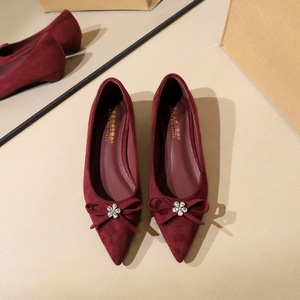 632-H115 Korean version fashionable bow, rhinestone, small flower tip, shallow mouth, one foot kick, high-end suede sing