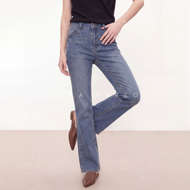 Mc 1K+ Washed Micro-Elastic Cotton Mid-Waist Narrow-Leg Flared Jeans Floor-Length Pants for Women 26 Spring/Summer Slimming
