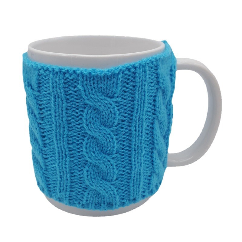 Cubierta de la taza de punto taza de café azul torcedura cuerda torcida cubierta de lana Jacquard de doble cara suministro directo de fábrica cubierta de la taza de agua al por mayor
