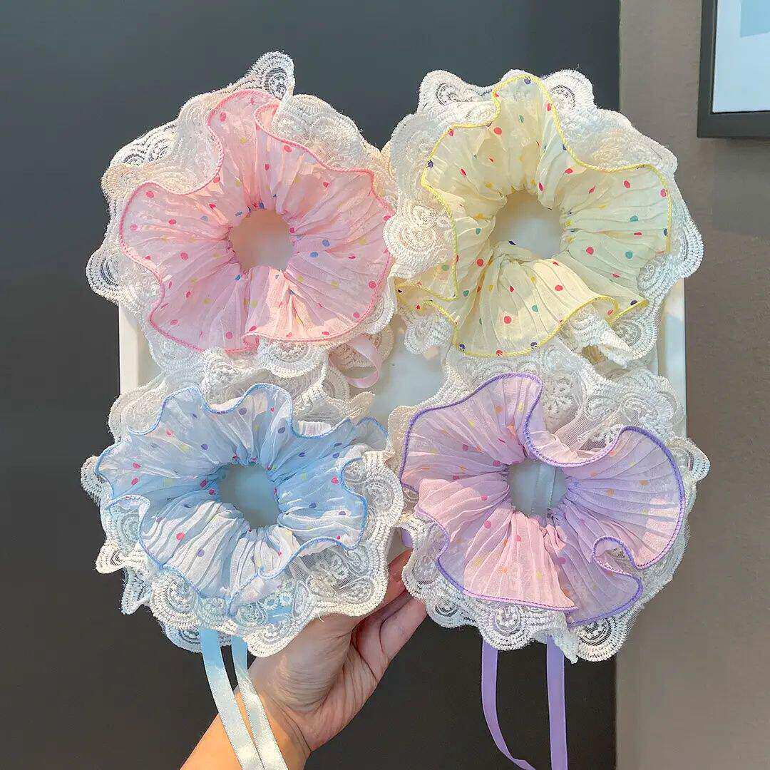 Polka Dot Drawstring Hair Tie for Girls, Korean Style Scrunchie for Girls, Hair Accessory for Girls, Beautiful Hair Tie