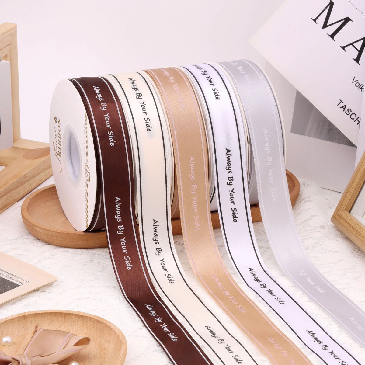 永远守候 2.5CM 涤纶 印花丝带 花束装饰 礼盒蛋糕水果包装彩带