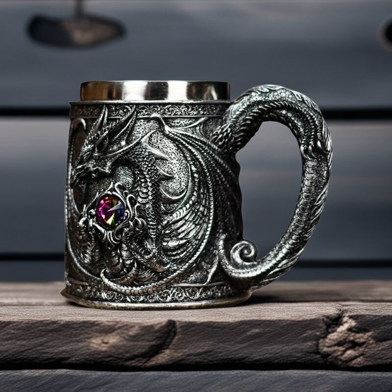Vintage Medieval Brick and Stone Pterosaur Colorful Beer Mug 3D Relief Resin Stainless Steel Mug Ornament Vintage Medieval Brick and Stone Pterosaur Colorful Beer Mug 3D Relief Resin Stainless Steel Mug Ornament