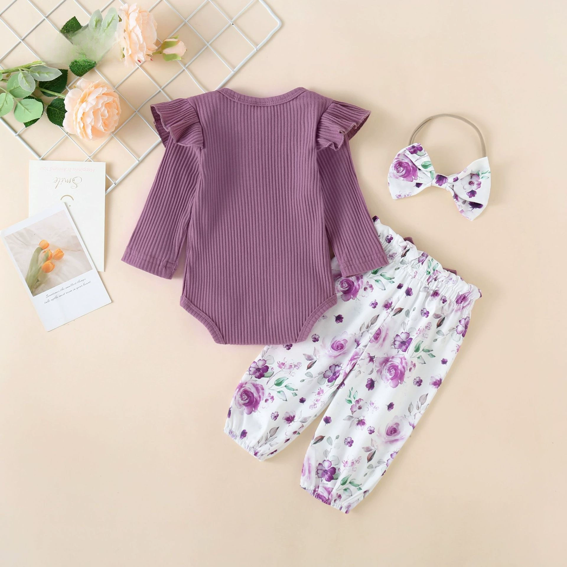 藤馨 Autumn long-sleeve for early age, bodysuit, trousers with bow, set, children's clothing, Amazon