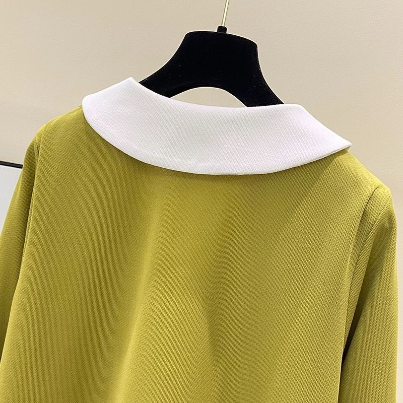 Plus Size Layered Polo Shirt – Slimming Long Sleeve Mock Two-Piece Top For Women (Green/Black, L-4XL, Up To 300lbs)_ecoleips.com