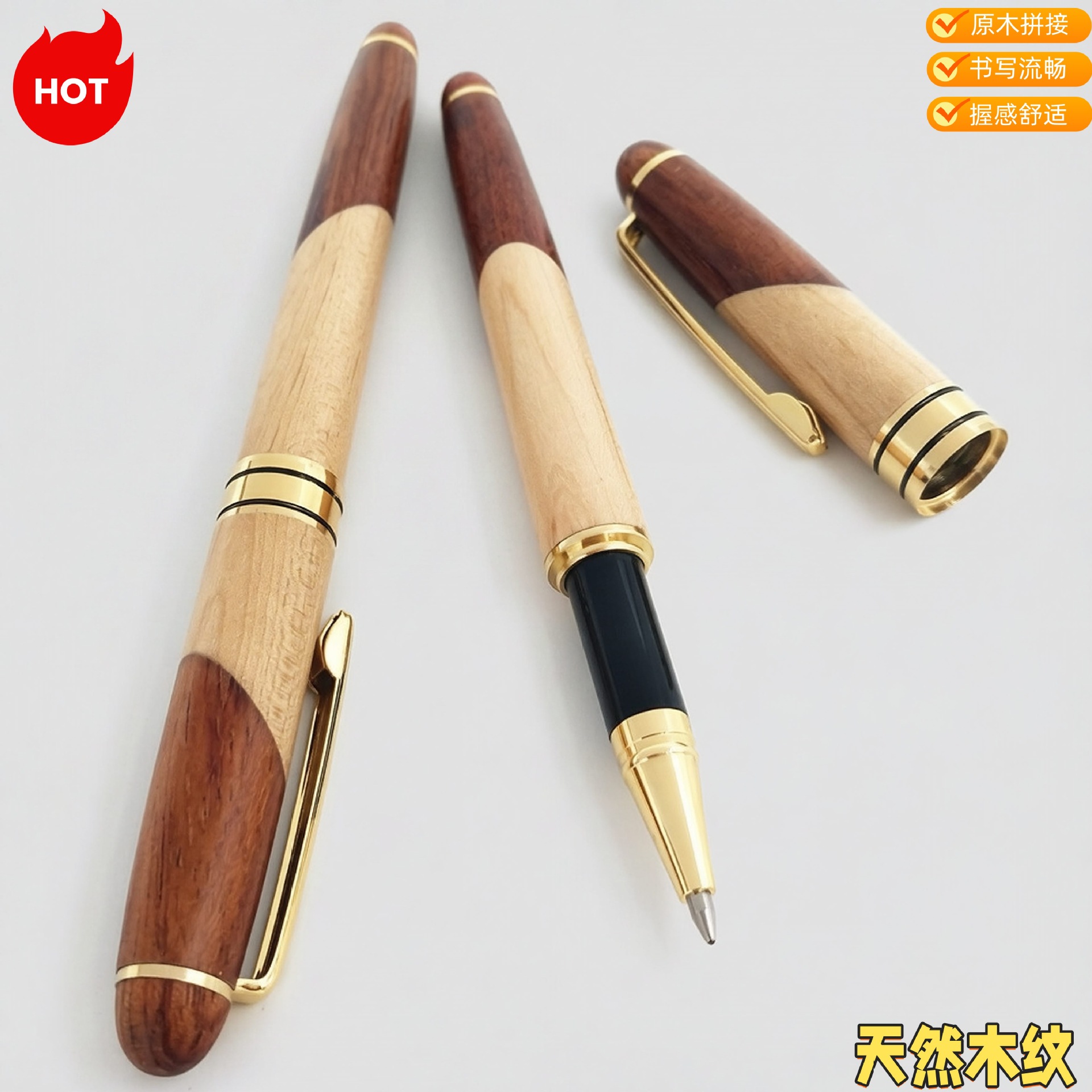 High-grade wooden neutral sign pen with pen holder business ball pen office metal wood pen retro logo