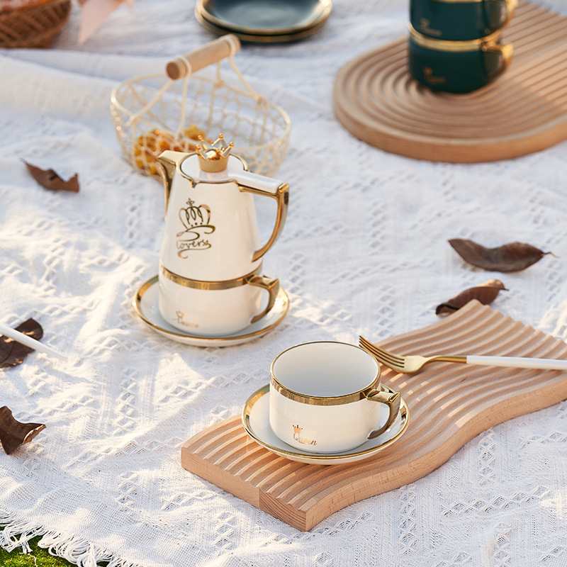 Tetera casa de estilo Nórdico juego té cerámica con la mano regalo Taza Té corona pareja juego apoyo logo taza café