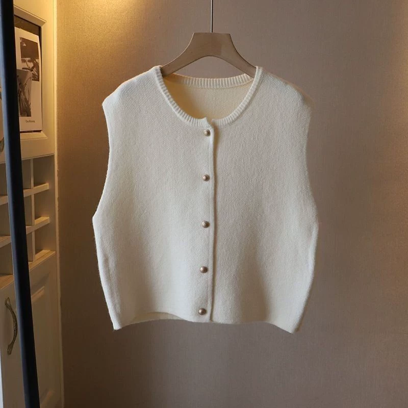 Нежная однобортная маленькая золотая пуговица с круглым вырезом тонкая вязаная жилета