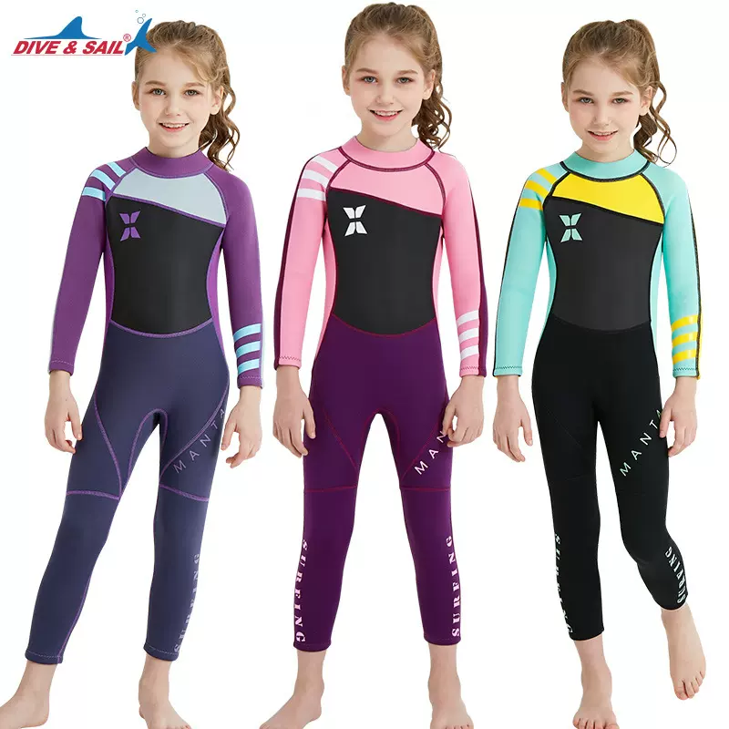 DIVE&SAIL儿童潜水服2.5MM连体女潜水衣保暖浮潜冲浪水母衣冬泳衣