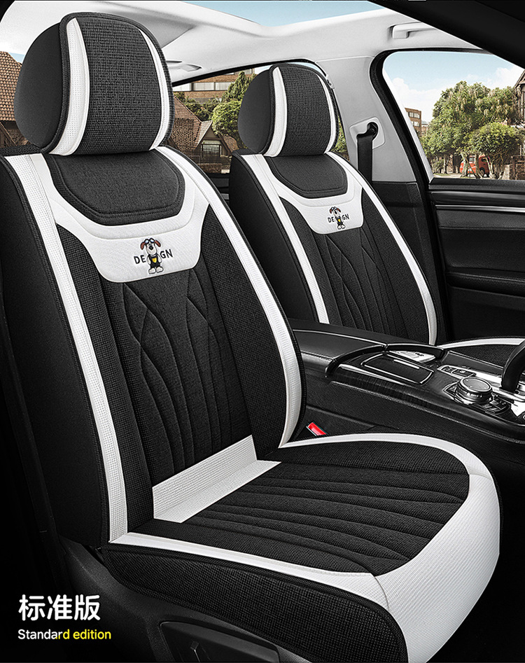 Car Seat Cushion Full Surround, Universal for All Seasons, Cartoon Linen Fabric Car Seat Cover, Special Seat Cover for Small Cars
