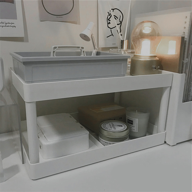 Estante de almacenamiento de escritorio de dos capas no impreso estante de almacenamiento dormitorio de estudiantes cosméticos papelería limpieza rack ins