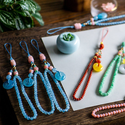 natural Skeleton Key mobile phone Bag hanging Wild section Nanhong Aquamarine Beeswax Emerald Ping An buckle