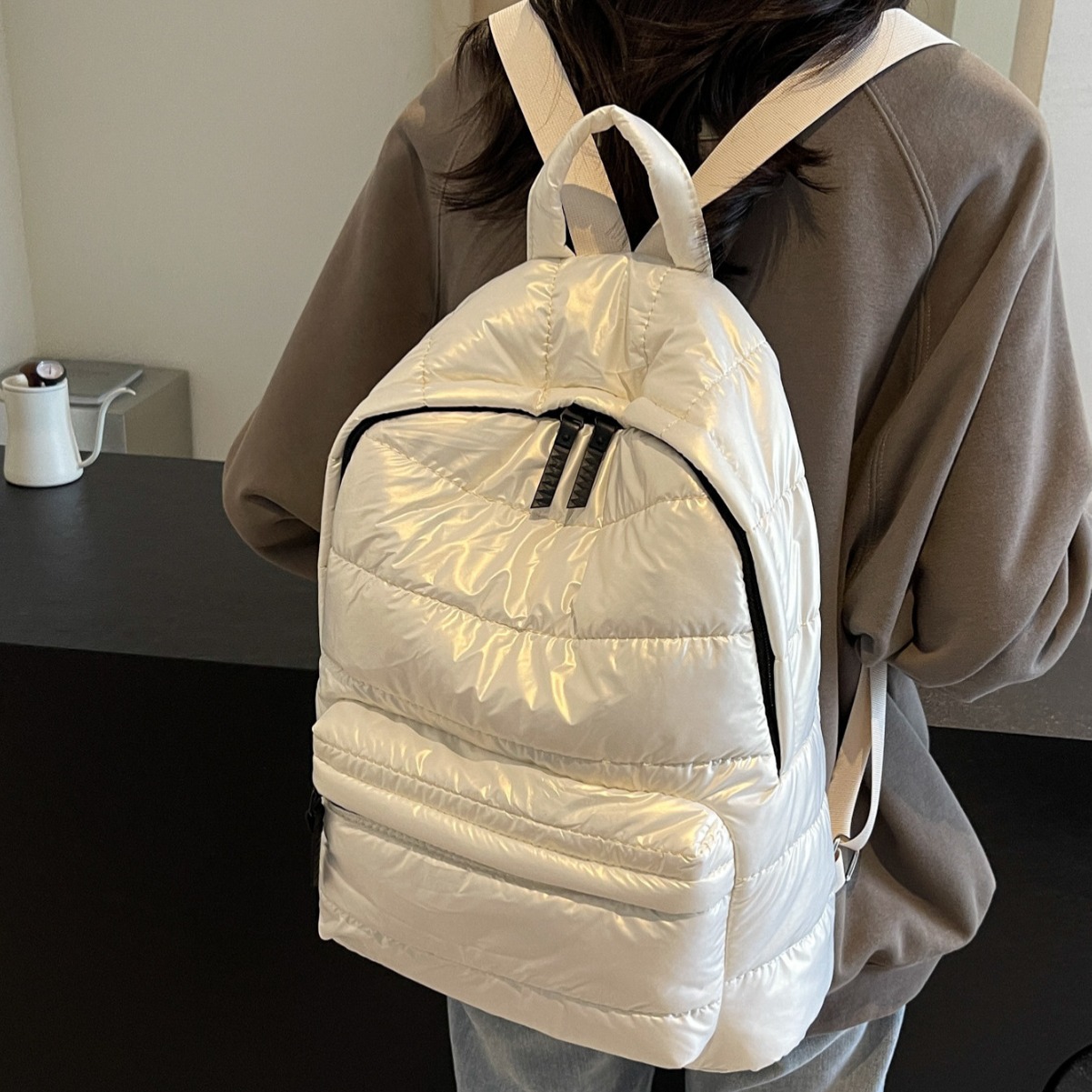 Bolsa de algodón ligera transfronteriza coreana de gran capacidad, nueva mochila popular, mochila de algodón espacial casual de mujeres