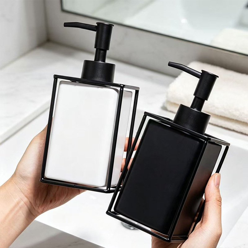 Dispensador de Jabón Líquido de Cerámica y Metal de Presión para Baño