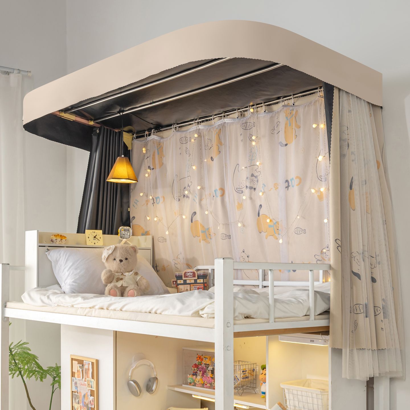 Cortina de cama de órbita u dormitorio de estudiantes universitarios cortina de sombra fuerte cortina de doble carril deslizante cortina de cama dormitorio cintura de tela