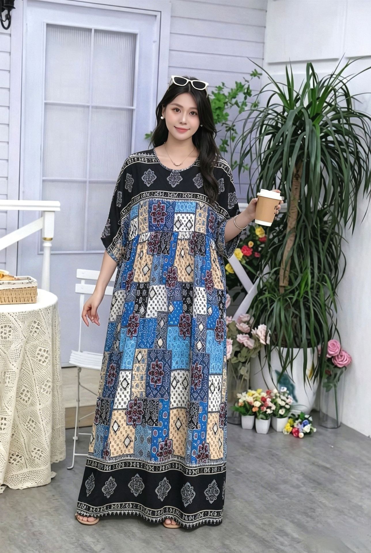Vestido de mujer de verano de talla grande para mujer, falda larga, falda grande, falda suelta, vacaciones de viaje retro, falda asimia