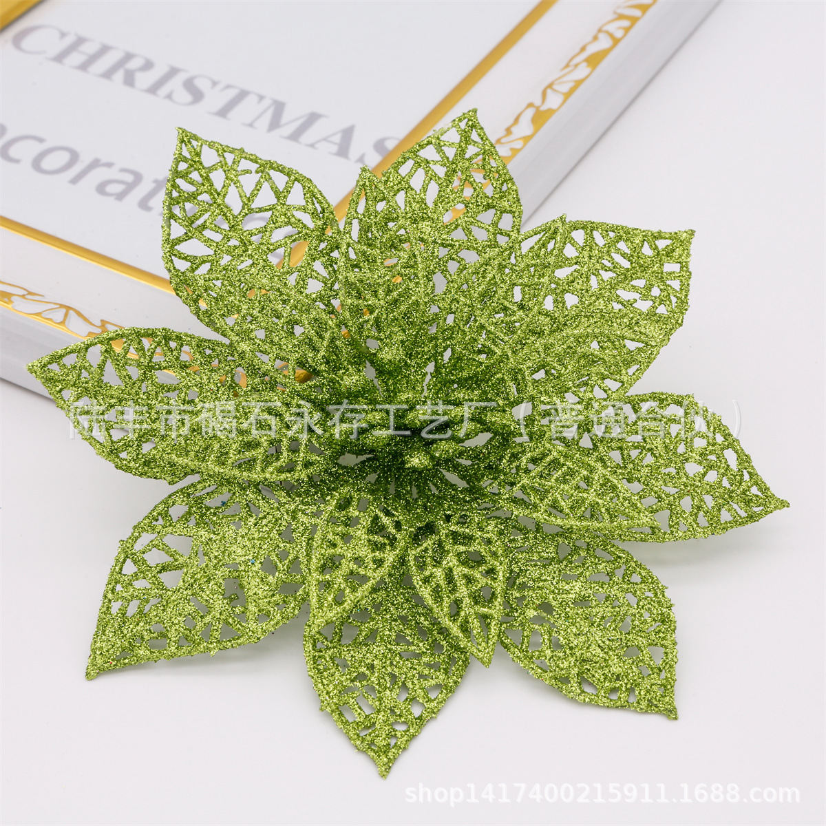 Flor en Polvo de 15 cm, Flor Hueca con Polvo Adhesivo, Decoración de Guirnalda para Árbol de Navidad, Fabricante de Borlas