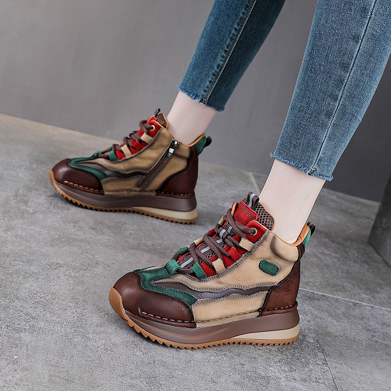 Autumn and winter new first-layer cowhide high-top shoes women's father shoes genuine leather fleece-lined martin boots short casual sports women's shoes Autumn and winter new first-layer cowhide high-top shoes women's father shoes genuine leather fleece-lined martin boots short casual sports women's shoes