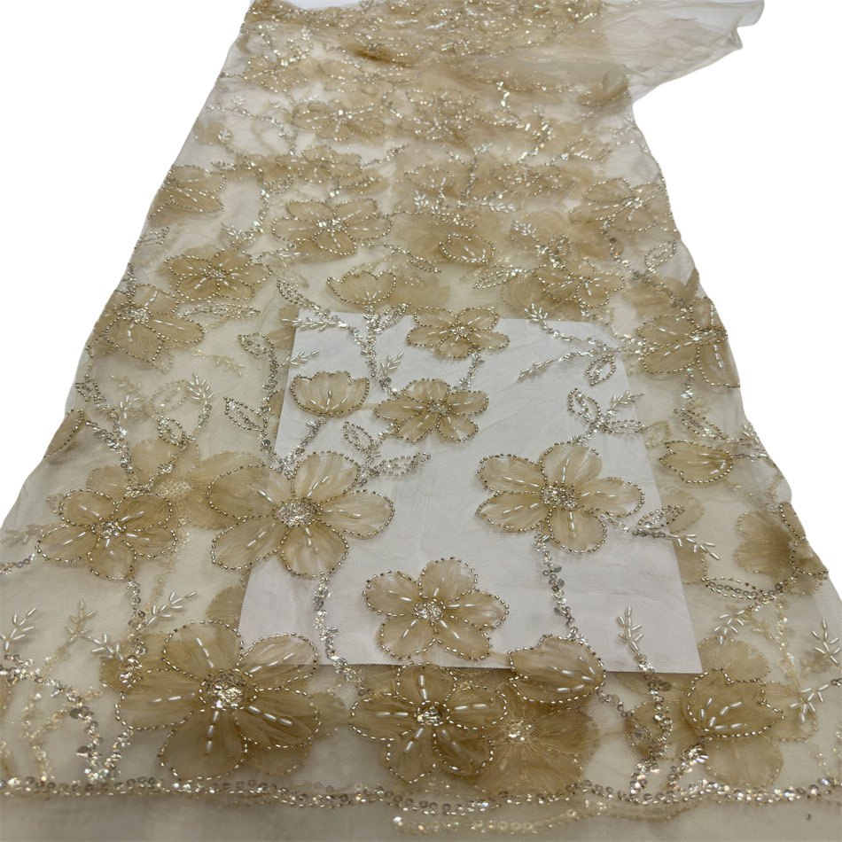 Lujo ligero vestido de boda vestido de moda esquinilla tubo de perlas bordado tela de bordado tridimensional comercio exterior transfronterizo spot bordado