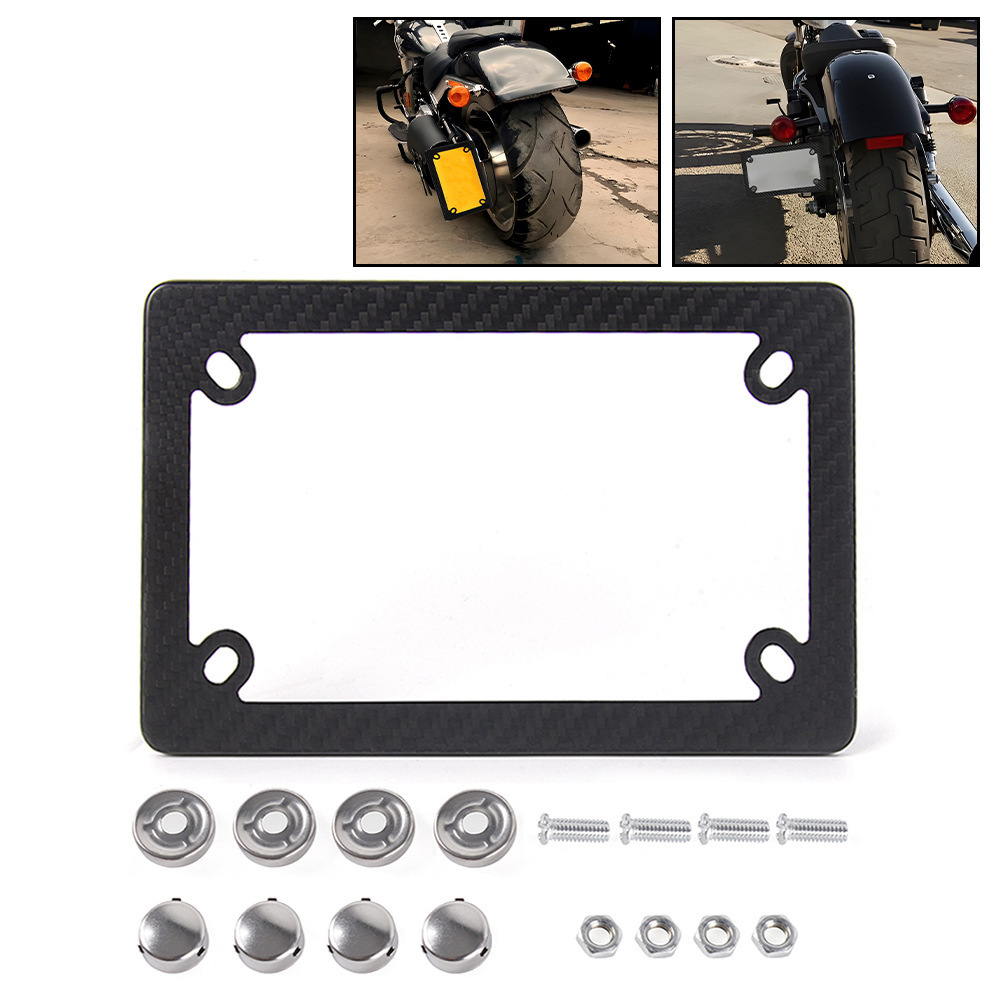 Us Standard 4-Hole Motorcycle License Plate Frame, Matte Dry Carbon License Plate Frame, Us Standard License Plate Holder Modification Accessories
