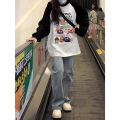 学生纯棉长袖T恤少女春秋季初中高中生宽松大码百搭打底插肩上衣