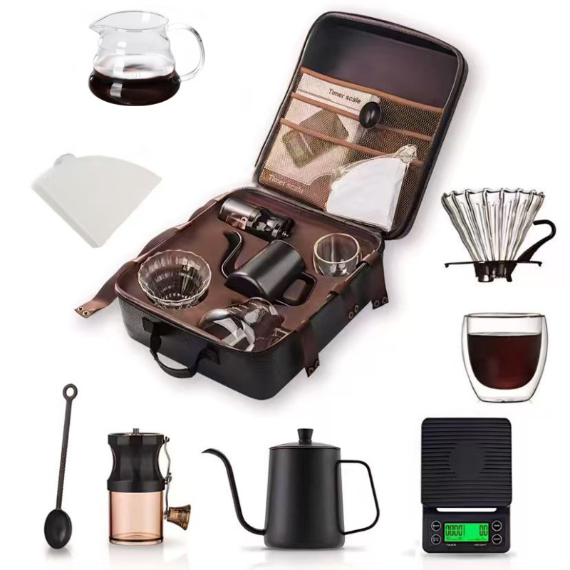 Cross-Border Outdoor Hand-Brewed Coffee Pot Set, Hand-Brewed Coffee Pot, Coffee Grinder, Coffee Utensils Gift Box, 304 Stainless Steel Cross-Border Outdoor Hand-Brewed Coffee Pot Set, Hand-Brewed Coffee Pot, Coffee Grinder, Coffee Utensils Gift Box, 304 Stainless Steel